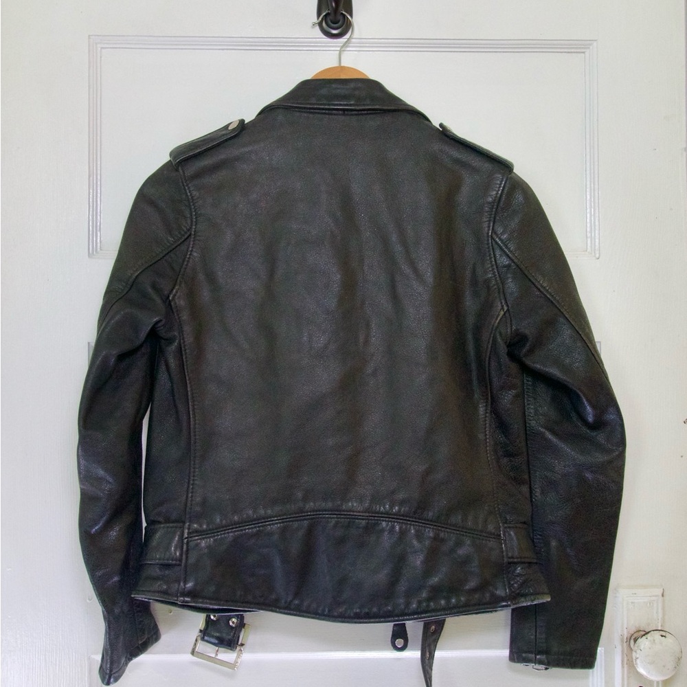 Schott NYC Black Leather Motorcycle Bomber Jacket with Silver Hardware - Picture 3 of 9